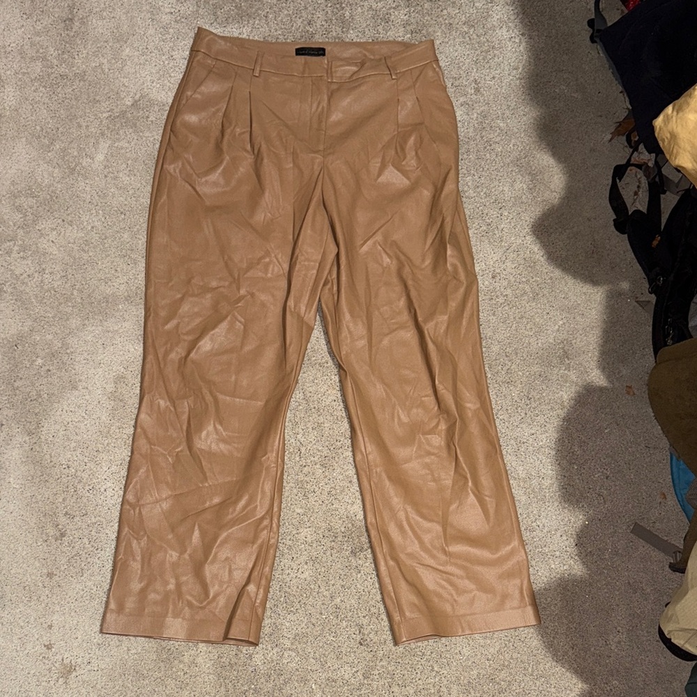 HOUSE OF HARLOW 1960 Sz 12 High Rise Vegan Leather Brown Wide Leg Pants Revolve